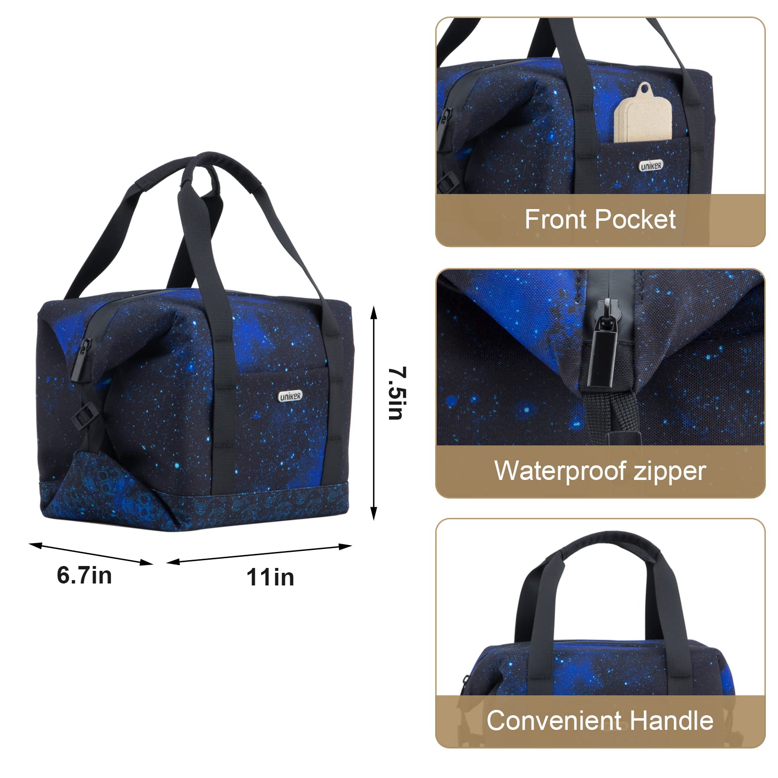 UNIKER Insulated Lunch Bag Foldable,Leakproof Lunch Box for Travel,Lunch Tote Reusable Meal Prep Container Bag,Bento Box Cooler Bag for Work Picnic Box Dark Blue