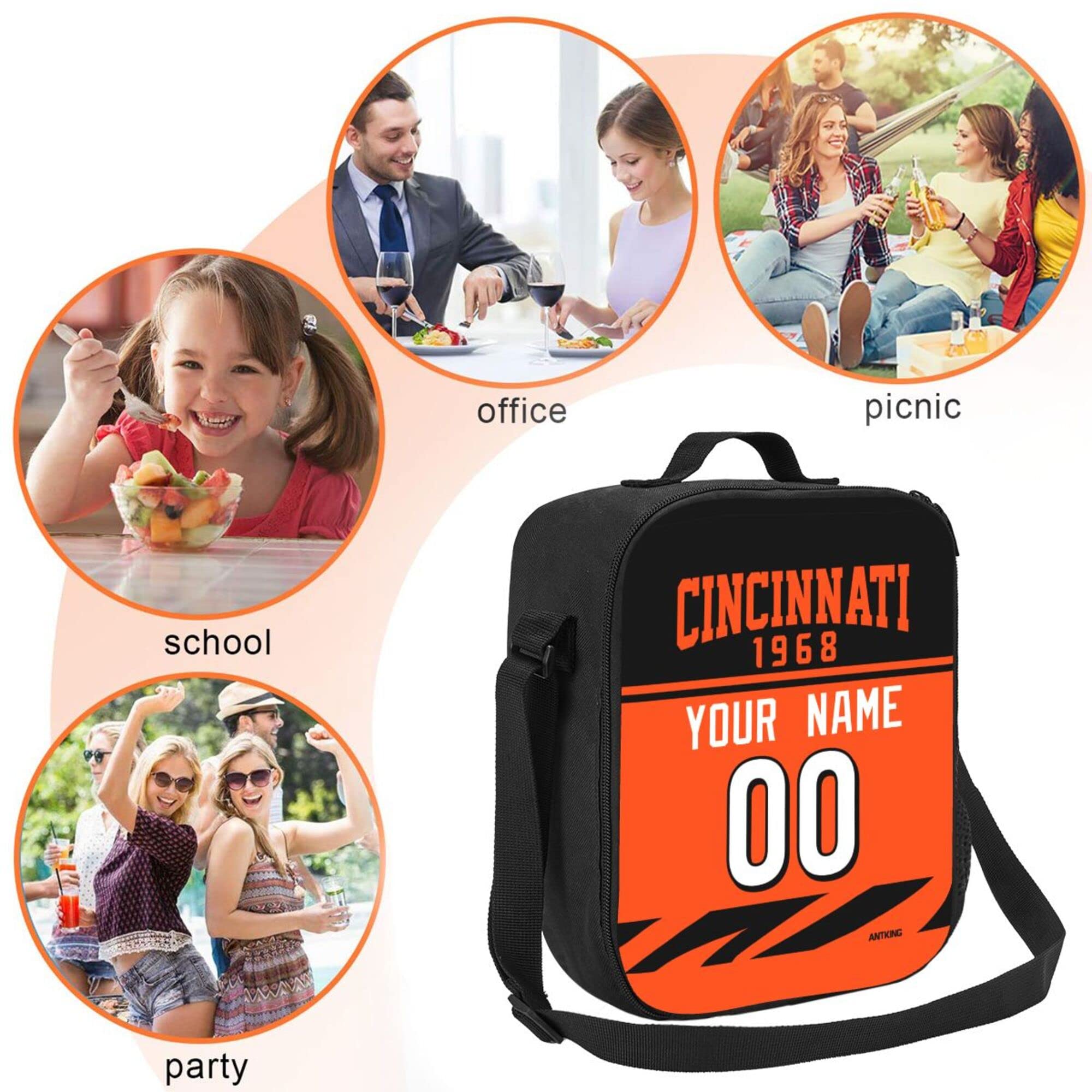 ANTKING Cincinnati Lunch Bag Custom Name and Number Lunch Box Gifts for Men Women