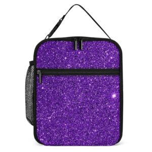 insulated lunch bag purple glitter school lunch box for 6+ years old boys girls bling thermal reusable work lunch cooler for men women office