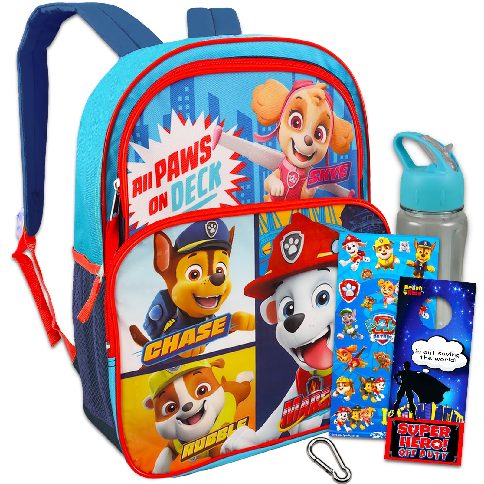 Nick Shop Paw Patrol Backpack for Boys Girls Kids -- 5 Pc Bundle with 16'' School Bag, Water Bottle, Stickers, and More | Supplies, Paw Patrol travel bag