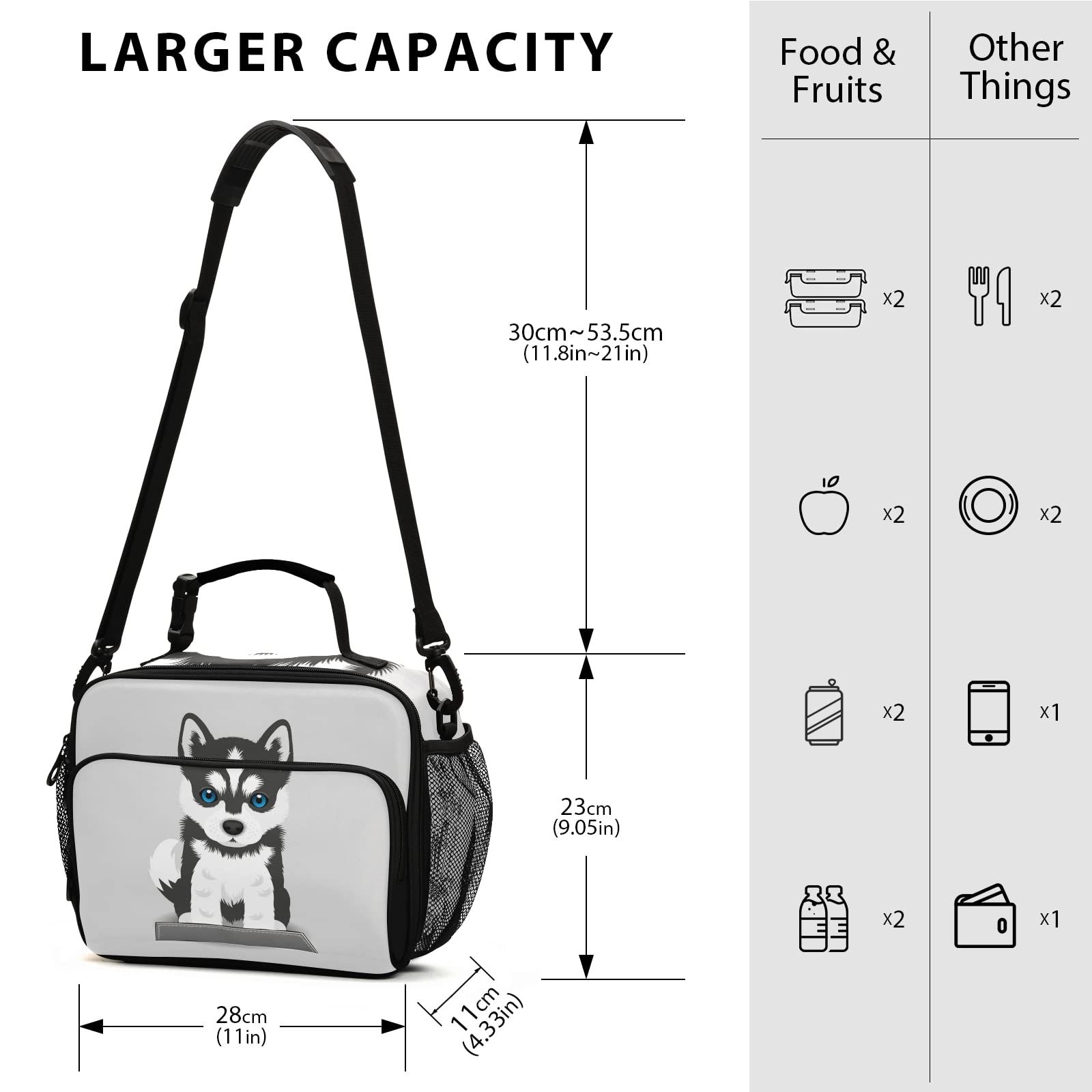 Pfrewn Dog Lunch Box for Kids Adults Siberian Husky Puppy Insulated Lunch Bag with Shoulder Strap Reusable Cooler Bags Lunch Tote for Office School Girls Boys Teens