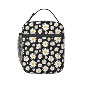 TEIKKIOP Daisy Floral Lunch Box for Girls Women Insulated Cooler Picnic Bag for School Office Thermal Reusable