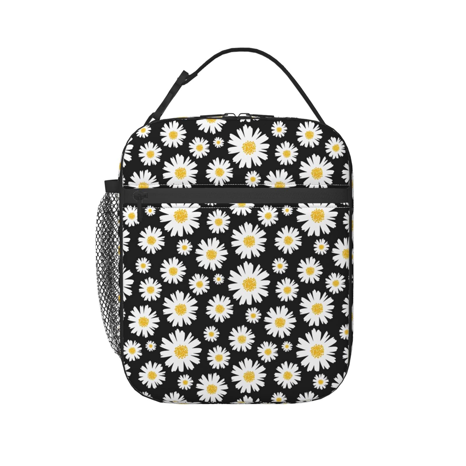 TEIKKIOP Daisy Floral Lunch Box for Girls Women Insulated Cooler Picnic Bag for School Office Thermal Reusable