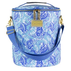lilly pulitzer blue insulated beach cooler with adjustable strap, turtley awesome