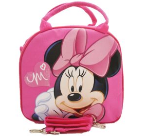 1 x disney minnie mouse lunch box bag with shoulder strap and water bottle