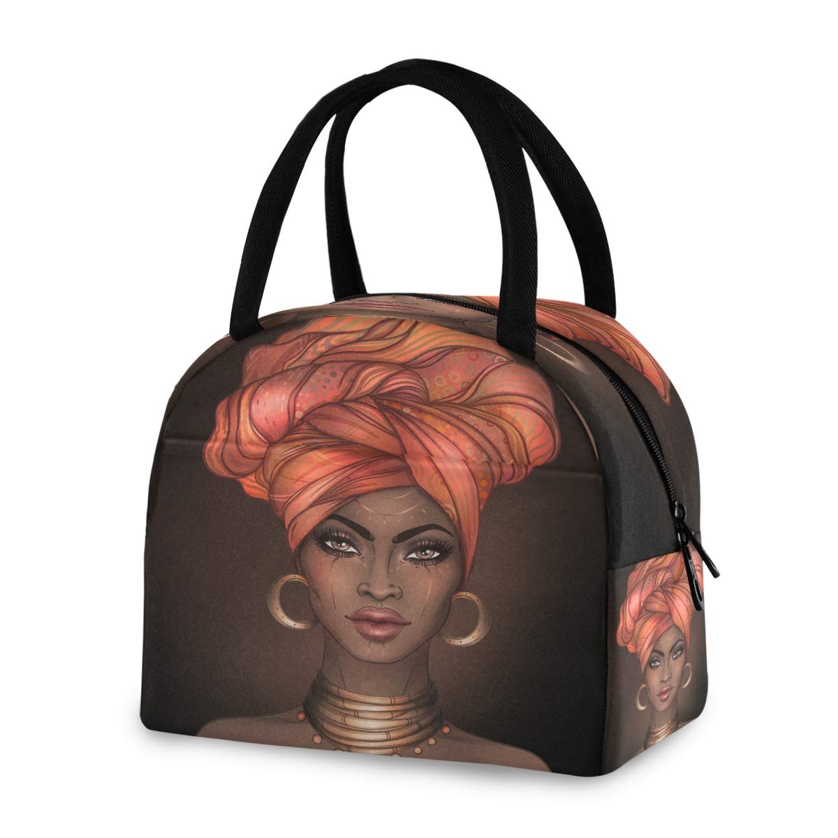 African Pretty Girl Lunch Bag Tote Bag Cooler Bag Insulated Lunch Box for Women