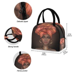 African Pretty Girl Lunch Bag Tote Bag Cooler Bag Insulated Lunch Box for Women