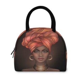 African Pretty Girl Lunch Bag Tote Bag Cooler Bag Insulated Lunch Box for Women