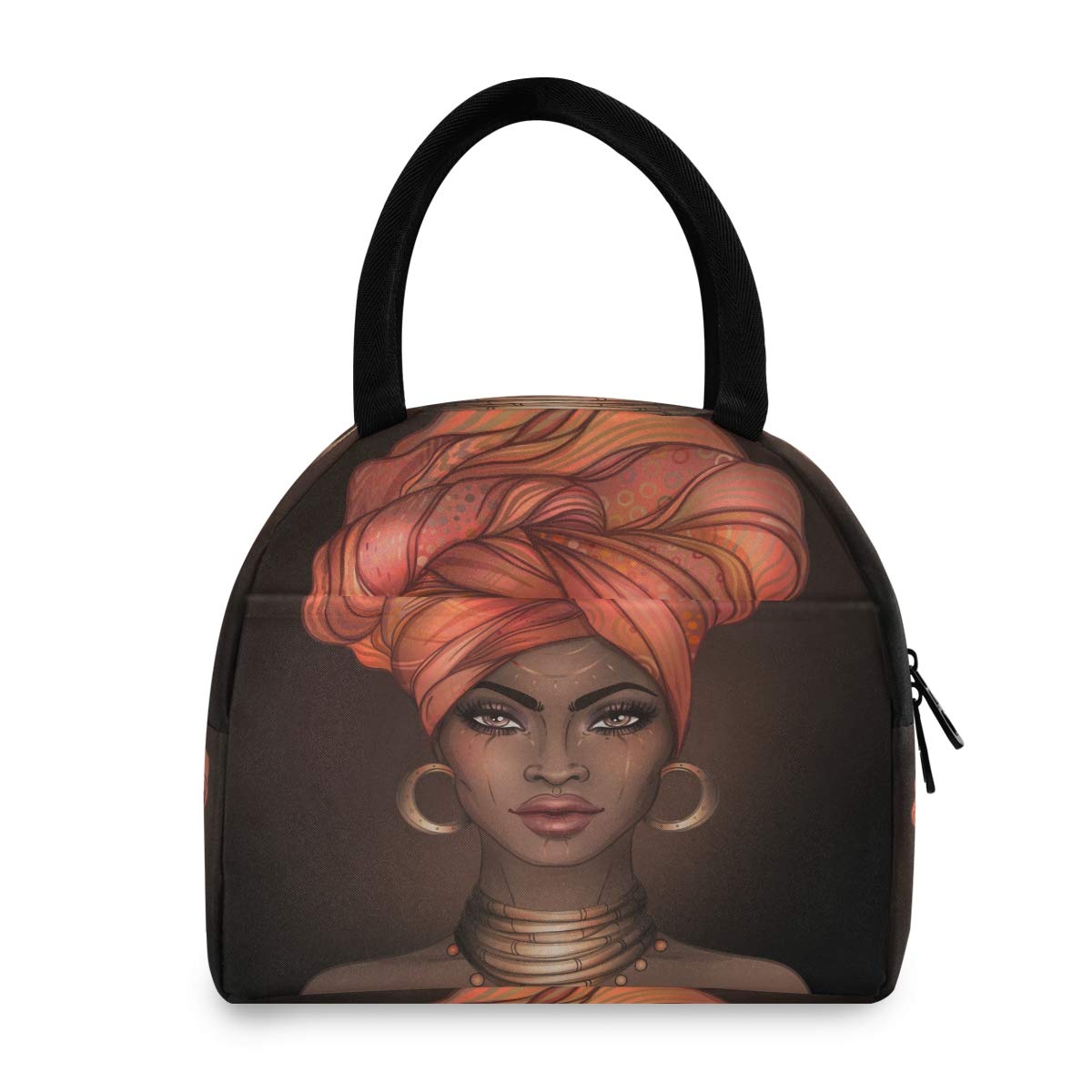 African Pretty Girl Lunch Bag Tote Bag Cooler Bag Insulated Lunch Box for Women