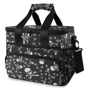 MNSRUU Cooler Bag Halloween Skull Head Jolly Roger Pirate Insulated Lunch Totes Picnic Bag Beach Cooler Lunch Box Container with Adjustable Shoulder Strap