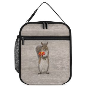 pexisaoh cute squirrel holding a flower animals reusable insulated lunch bag for women men kids,leakproof portable lunch box with side pocket durable cooler tote bag for school work picnic travel