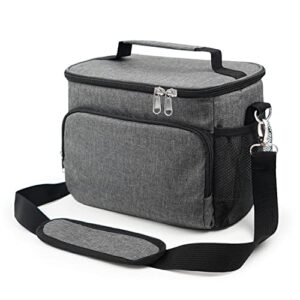 budo lunch bag for women men, insulated reusable lunch box for work office picnic beach, leakproof cooler tote bag with adjustable shoulder strap (grey)