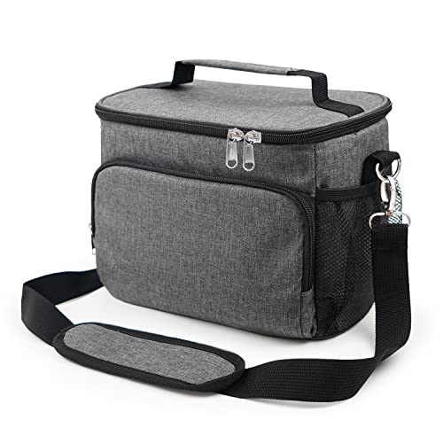 BUDO Lunch Bag for Women Men, Insulated Reusable Lunch Box for Work Office Picnic Beach, Leakproof Cooler Tote Bag with Adjustable Shoulder Strap (Grey)