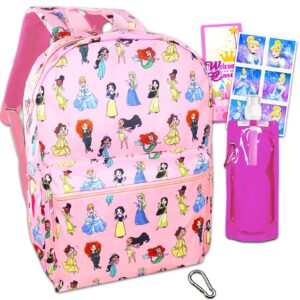 disney bundle princess backpack for kids, toddlers - disney school supplies bundle with 16-'' princess school bag plus stickers, water bottle, & more (princess travel bag)