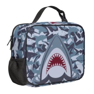 Gtonpum Lunch Bag for Boys Girls, Stylish Reusable Insulated Box with Side Pocket, Durable Cooler Lunch Tote with Detachable Handle, 12 x 4 x 10 Inch, Grey Shark