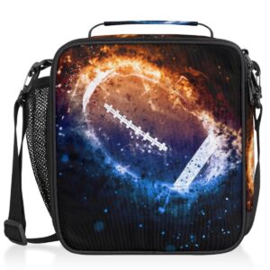 fire football insulated lunch bag durable lunch tote bag for boys girls adults men women work school picnic beach park, cooler thermal meal lunch box bag with shoulder strap
