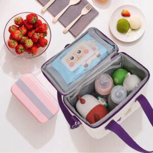 Kawaii Lunch Bag Cute Embroidery Lunch Box Reusable Thermal Cooler Lunch Tote Bag for Back to School Supplies (Red)