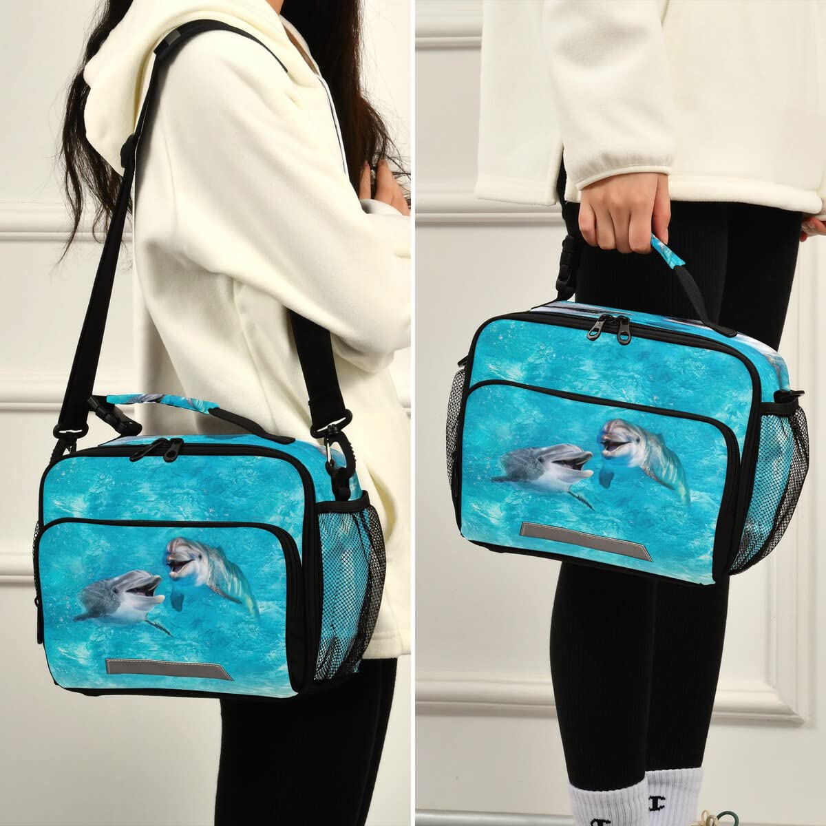 Exnundod Summer Dolphin Starfish Lunch Bag Underwater Beach Reusable Insulated Bags Cooler Lunch Tote Durable for Men Women Kids Adults