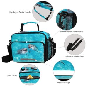 Exnundod Summer Dolphin Starfish Lunch Bag Underwater Beach Reusable Insulated Bags Cooler Lunch Tote Durable for Men Women Kids Adults