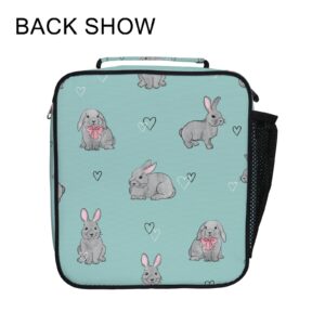 My Daily Rabbit Heart Insulated Lunch Bag, Cute Bunny Portable Lunch Box for Women Adults Reusable Cooler Tote with Shoulder Strap for Office