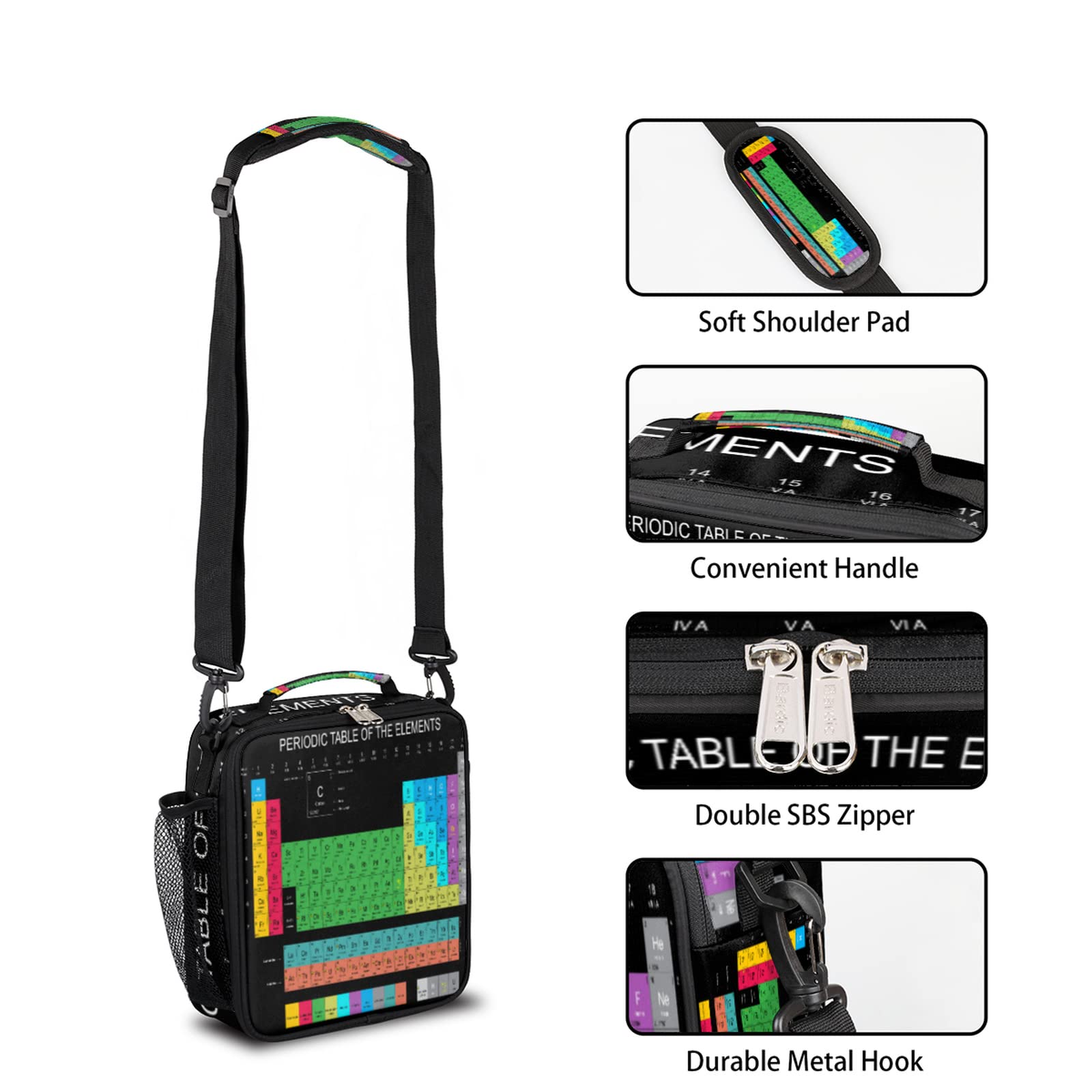 Kids Lunch Bags Insulated Lunch Box for Boys Chemistry Periodic Table Lunch Bag with Adjustable Shoulder Strap Reusable Leakproof kids Lunch Cooler Bag for School Picnic Work