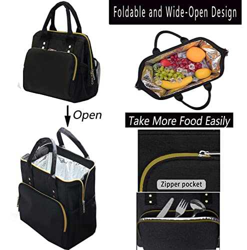 Lunch Bag Insulated Lunch Box Wide-Open Lunch Tote Bag Portable Small Cooler bag for College Work Picnic Hiking Beach Fishing