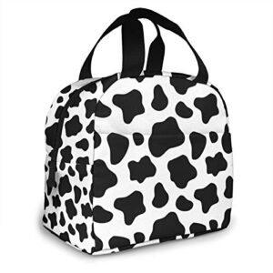 pastel tie dye portable insulated lunch tote bag reusable lunch box for men, women and kids (black and white cow)