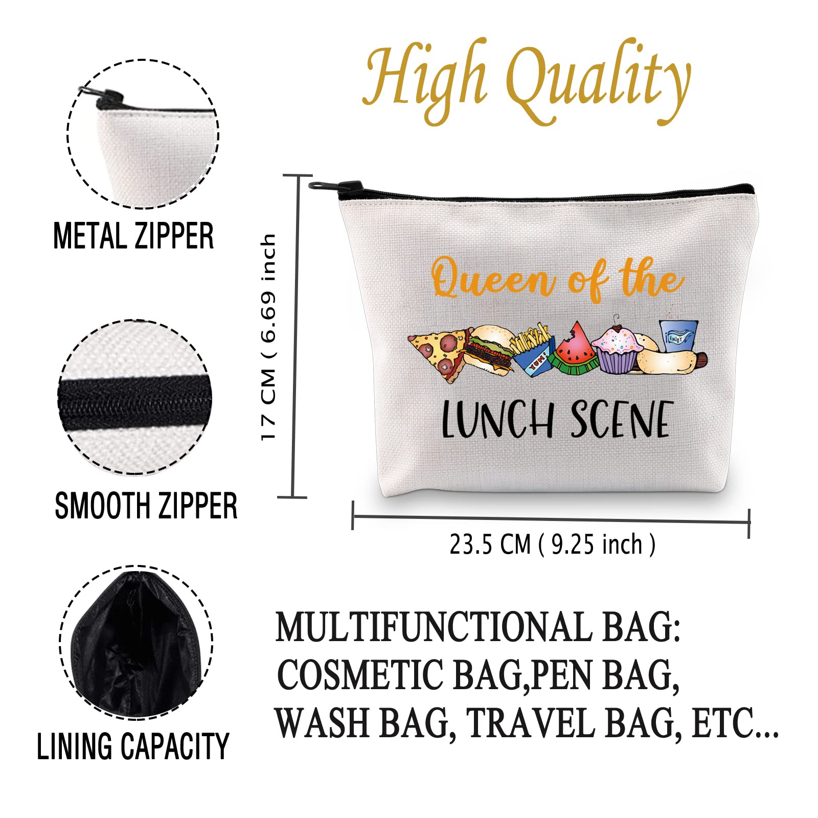 JXGZSO Lunch Lady Makeup Bag Lunch Lady Gifts Queen of The Lunch Scene Cosmetic Bag Gift for Cafeteria Worker (Queen of The Lunch Scene B)