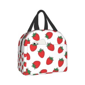 algranben reusable lunch bag for women teen girls, simple cute insulated thermal bags for work travel picnic, strawberry