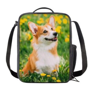 coeqine kids lunch bag lightweight insulated cooler lunch bag with cute corgi pattern for girls boys student school picnic lunch box