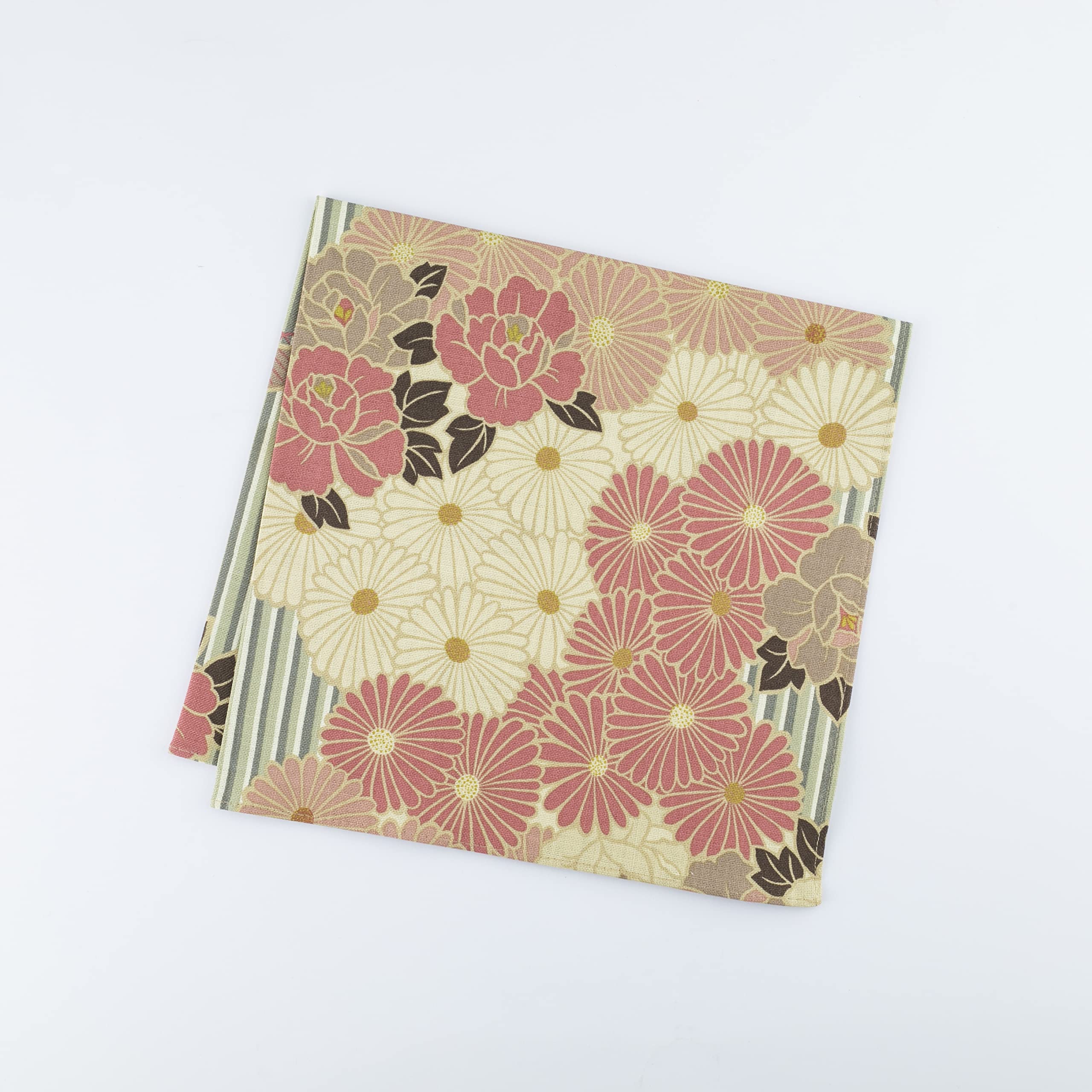 NOREN Furoshiki Wrapping Cloth Small 19.7 inches (50 cm) (Retro Flower Pinkbeige), Made in Japan 100% Cotton Japanese Bento Lunch Bag Japanese Bandana