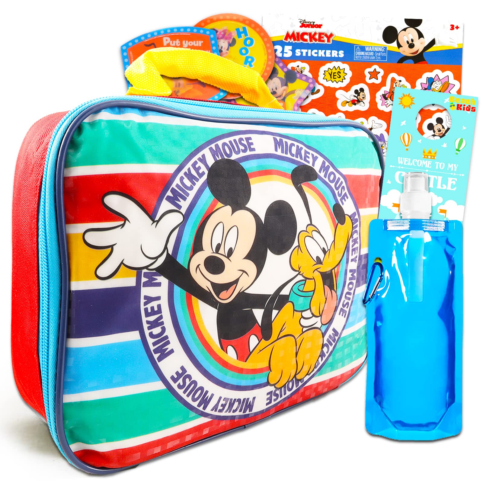 Disney Mickey Mouse School Supplies Bundle Disney Lunch Box Set - 5 Pc Mickey Lunch Box with Mickey and Minnie Stickers, More (Disney Lunch Bag)