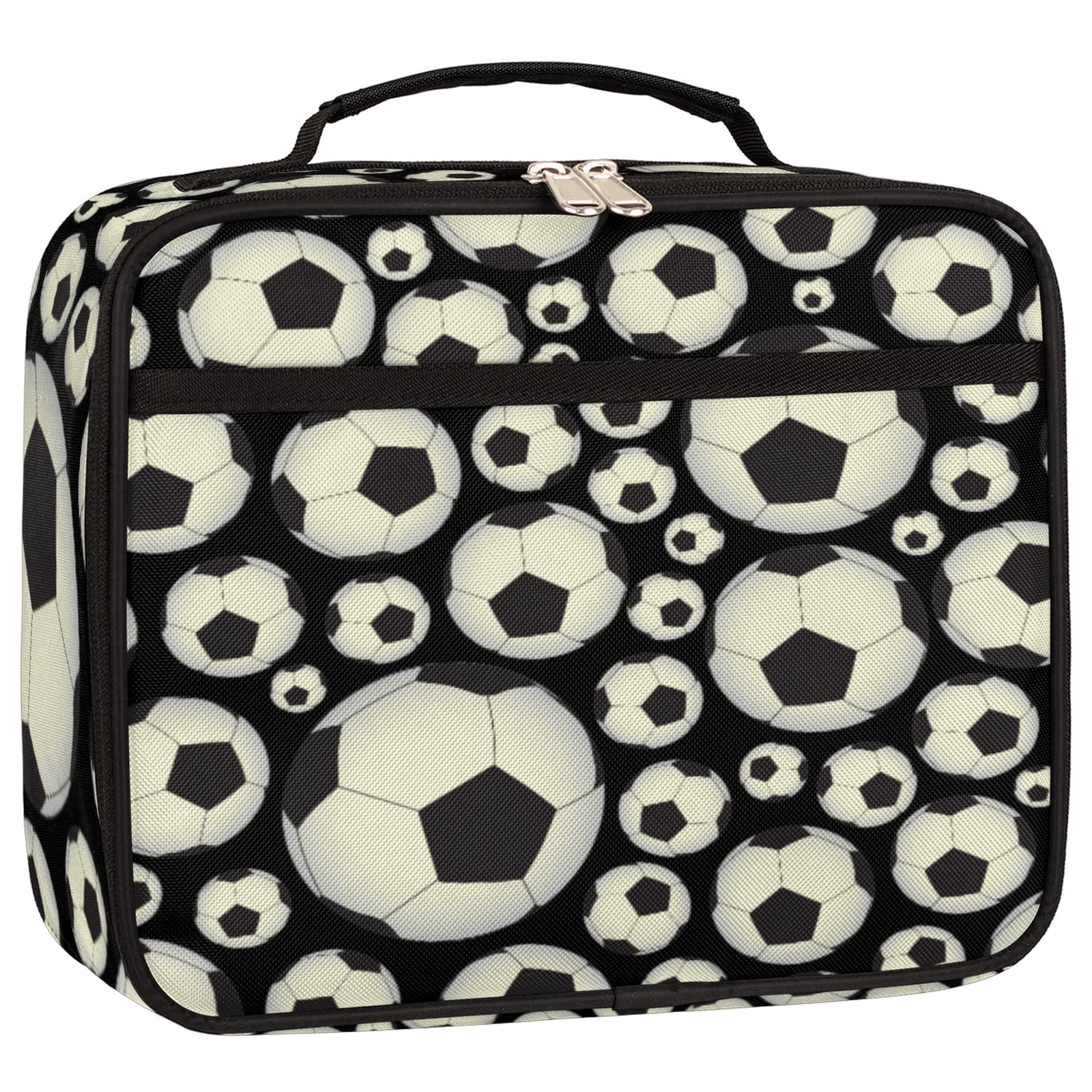 AUUXVA Girls Lunch box Sports Soccer Football Pattern Reusable Insulated Lunch Bag Boys Cooler Tote Bag Soft Thermal Meal Tote Kit for School Travel