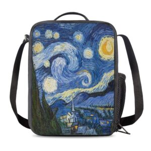 vunko starry night insulated lunch bag for school work office picnic van gogh tote lunch box containers for adults and kids compact reusable cooler bag with shoulder strap
