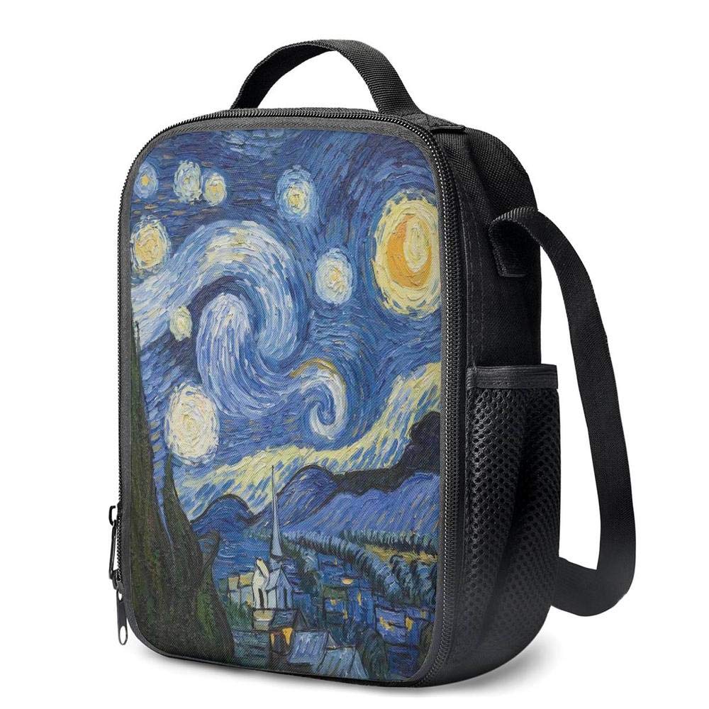 VunKo Starry Night Insulated Lunch Bag for School Work Office Picnic Van Gogh Tote Lunch Box Containers for Adults and Kids Compact Reusable Cooler Bag with Shoulder Strap