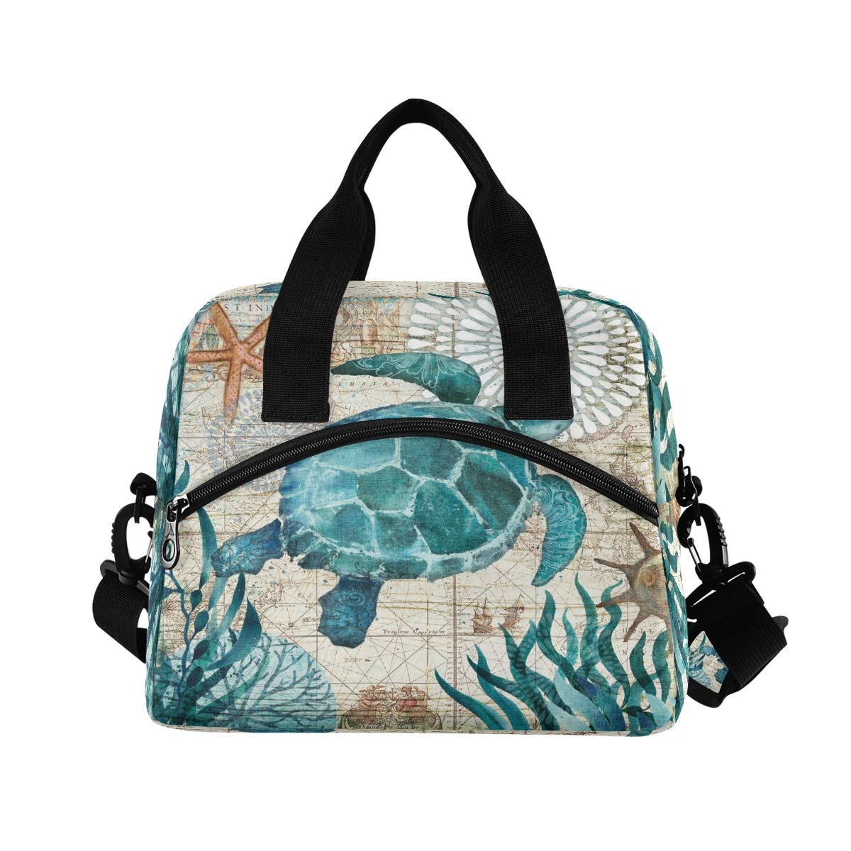 Toprint Sea Turtle Retro Lunch Bag, Oxford Material and Aluminum Film, 29x18x24cm, Unisex, 10+ Years