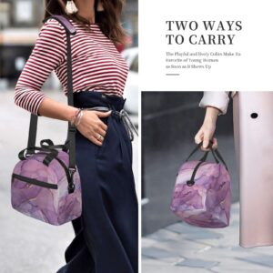 Purple Marble Lunch Bag Women Men Insulated Lunch Box With Adjustable Strap Zippered Lunch Tote Bag For Work Picnic Or Beach Water-Resistant Fabric With Exterior Pockets