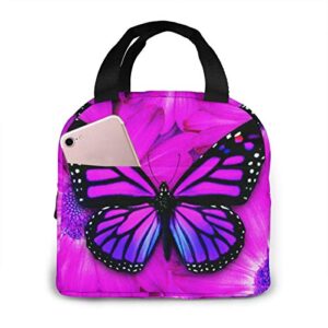 msguide purple butterfly insulated lunch bag leakproof cooler lunch box for men women adult - reusable thermal tote bag for office work school picnic beach