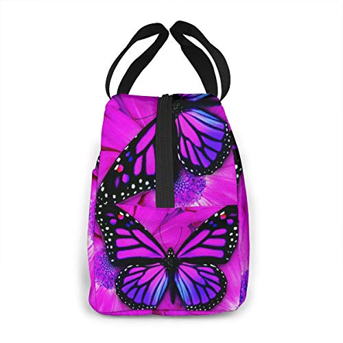 MSGUIDE Purple Butterfly Insulated Lunch Bag Leakproof Cooler Lunch Box for Men Women Adult - Reusable Thermal Tote Bag for Office Work School Picnic Beach