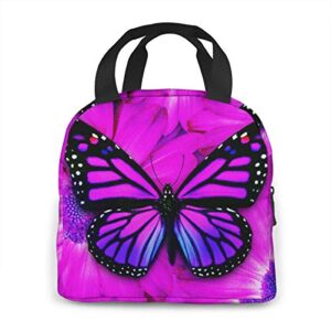 MSGUIDE Purple Butterfly Insulated Lunch Bag Leakproof Cooler Lunch Box for Men Women Adult - Reusable Thermal Tote Bag for Office Work School Picnic Beach