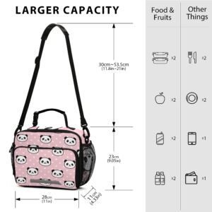 ZOEO Girls Panda Lunch Box Pink Polka Dot School Kids Lunch Bag for Teens Snacks Insulated Cooler Tote Ice Pack Freezable, Fits Bento Boxes, External Bottle Holder