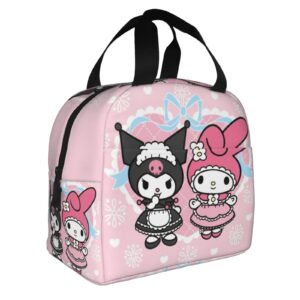 ORPJXIO Lunch Bag Kuromi Anime My Melody Reusable Lunch Box Portable Insulated Lunch Tote for Outdoor Picnic Office 8.5 X 8 X 5in