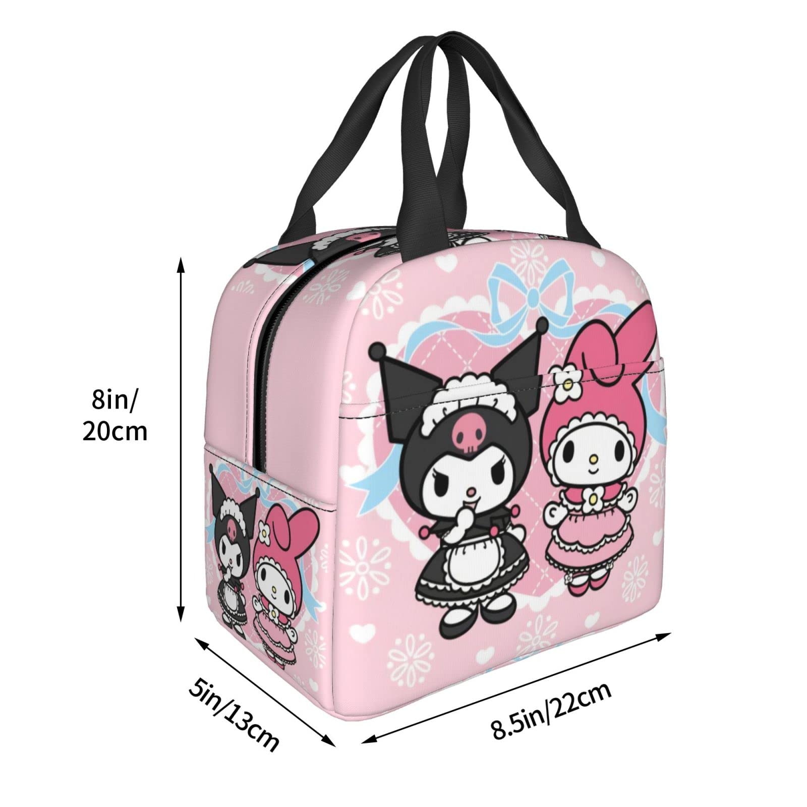 ORPJXIO Lunch Bag Kuromi Anime My Melody Reusable Lunch Box Portable Insulated Lunch Tote for Outdoor Picnic Office 8.5 X 8 X 5in