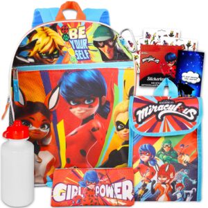 miraculous ladybug school supplies set for girls - miraculous ladybug lunch bag with backpack, stickers and more