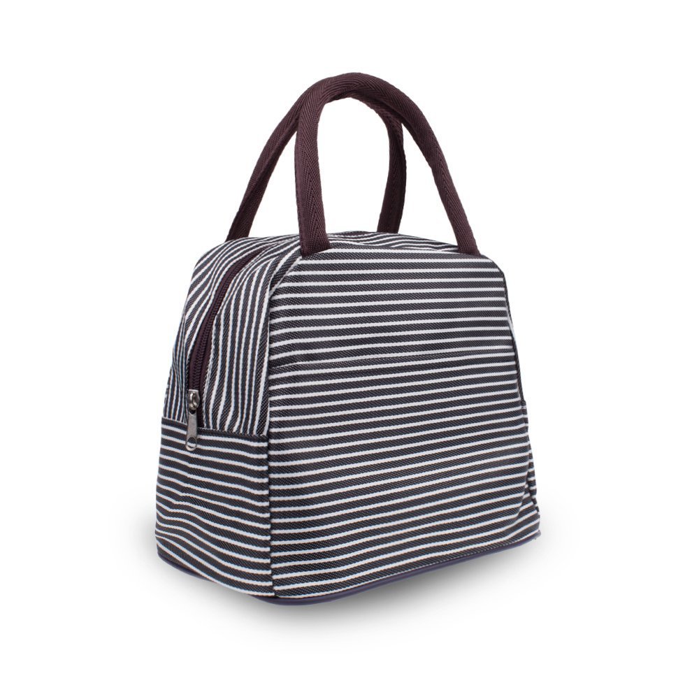 esowemsn Practical Lunch Bag, Little-Waterproof Tote Bag, 23x19x16cm, Oxford Cloth, Black and White Stripes