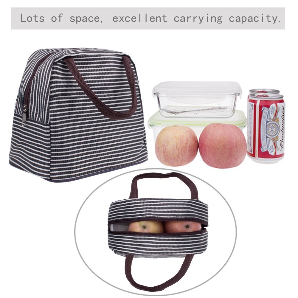 esowemsn Practical Lunch Bag, Little-Waterproof Tote Bag, 23x19x16cm, Oxford Cloth, Black and White Stripes