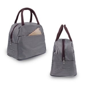 esowemsn Practical Lunch Bag, Little-Waterproof Tote Bag, 23x19x16cm, Oxford Cloth, Black and White Stripes