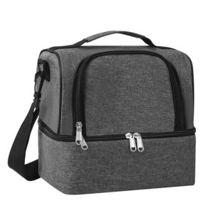 hanklph double layer lunch box for women/men, insulated lunch bag large adults, reusable lunchbox cooler bag，suitable for work picnic hiking beach (grey)