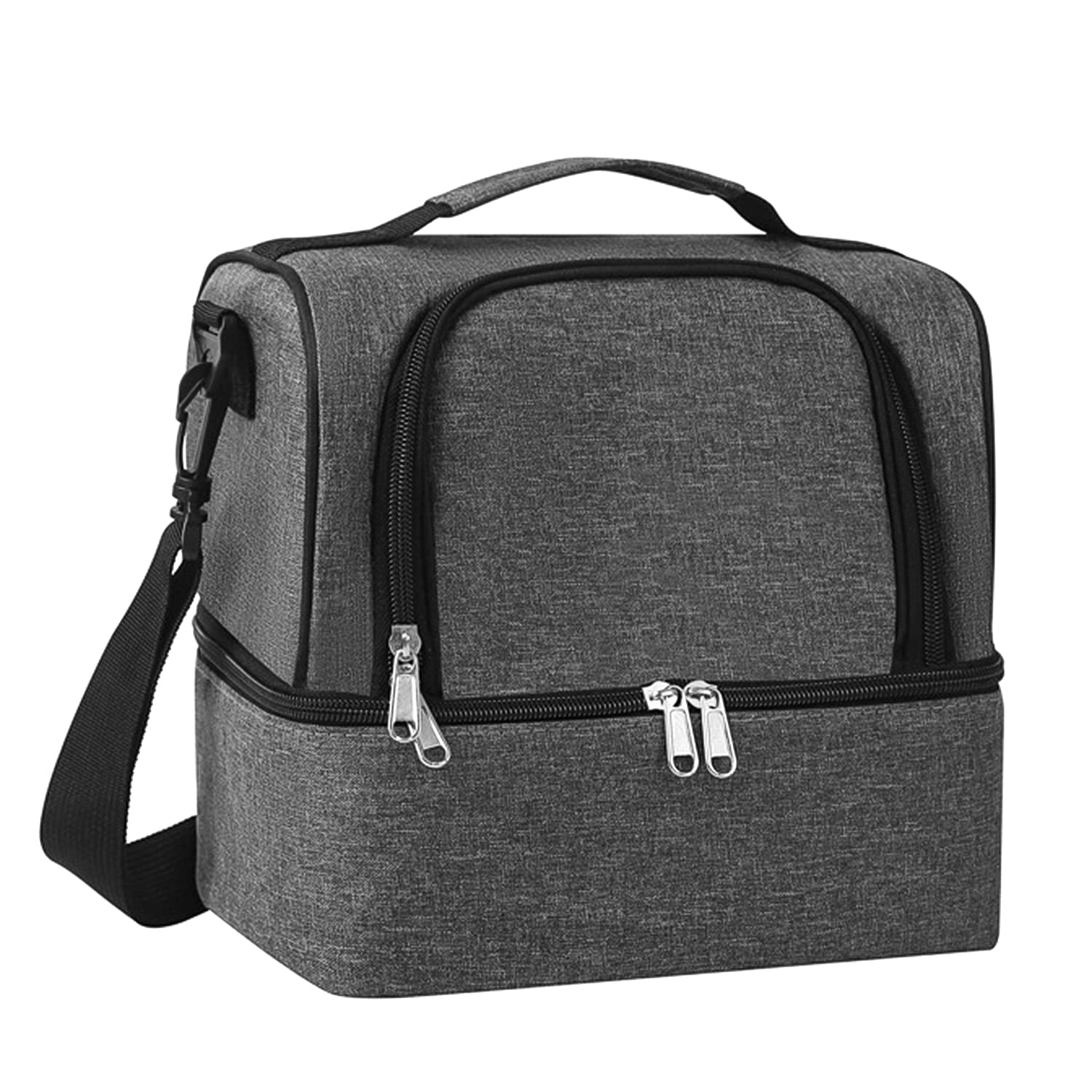 HANKLPH Double Layer Lunch Box for Women/Men, Insulated Lunch Bag Large Adults, Reusable Lunchbox Cooler Bag，Suitable for Work Picnic Hiking Beach (Grey)