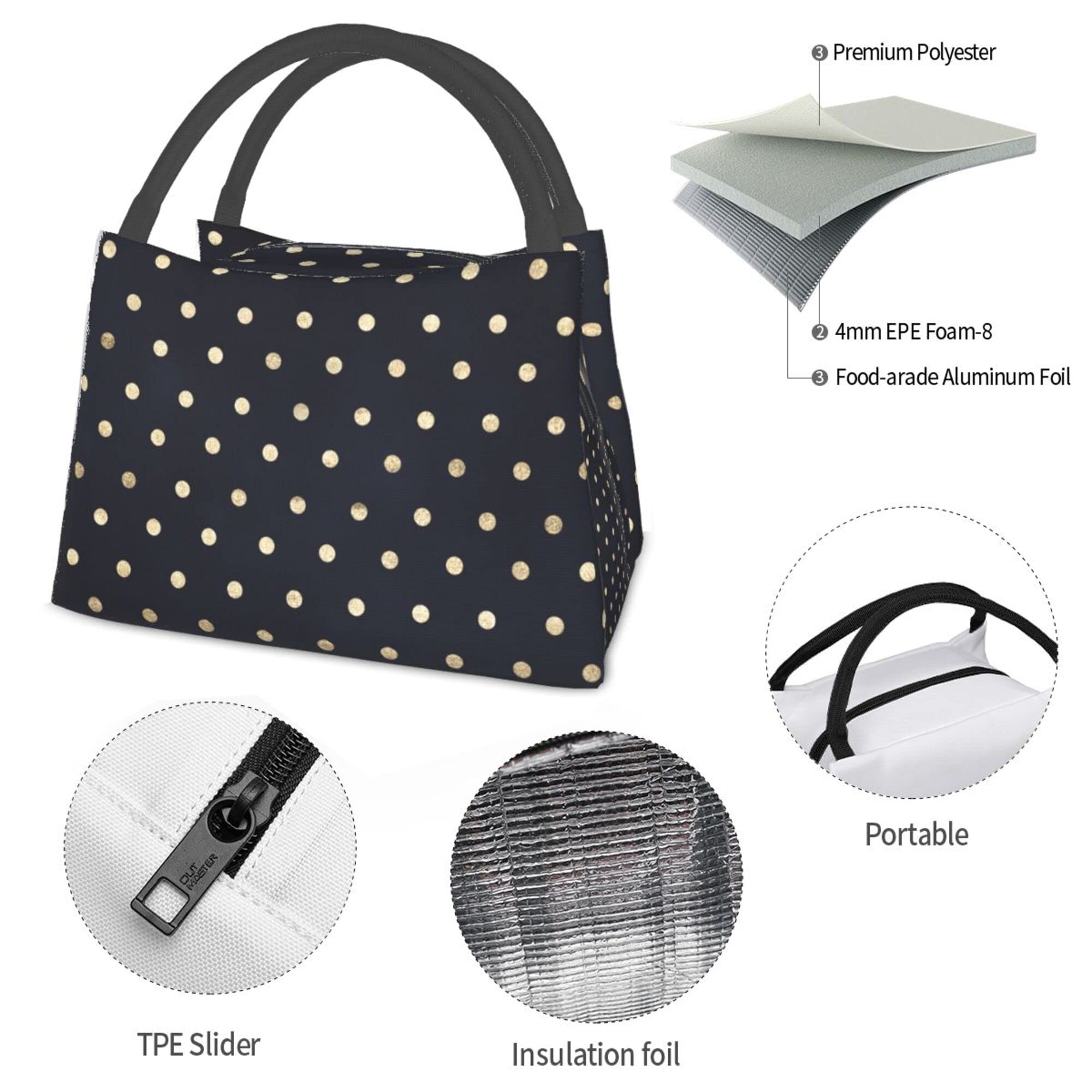 srufqsi Black With Dots Oversized Portable Insulation Bag Lunch Bag Tote Bag Insulated Lunch Box Picnic Beach Fishing Work